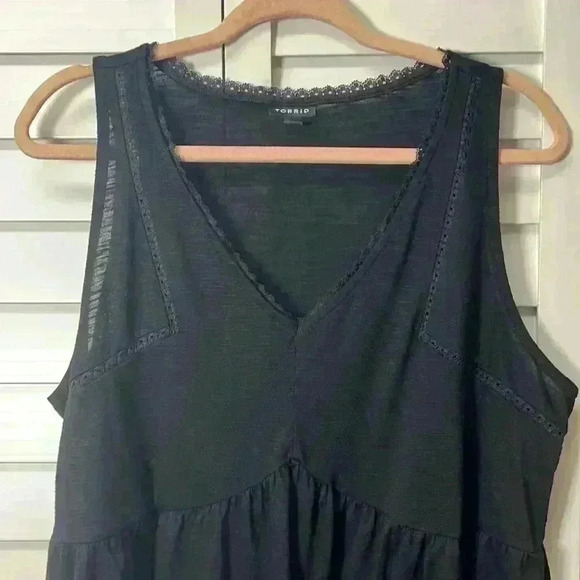 Torrid Cotton Modal Slub Ladder Trim V-Neck Babydoll Tank Top Size 1X Black - Picture 6 of 13